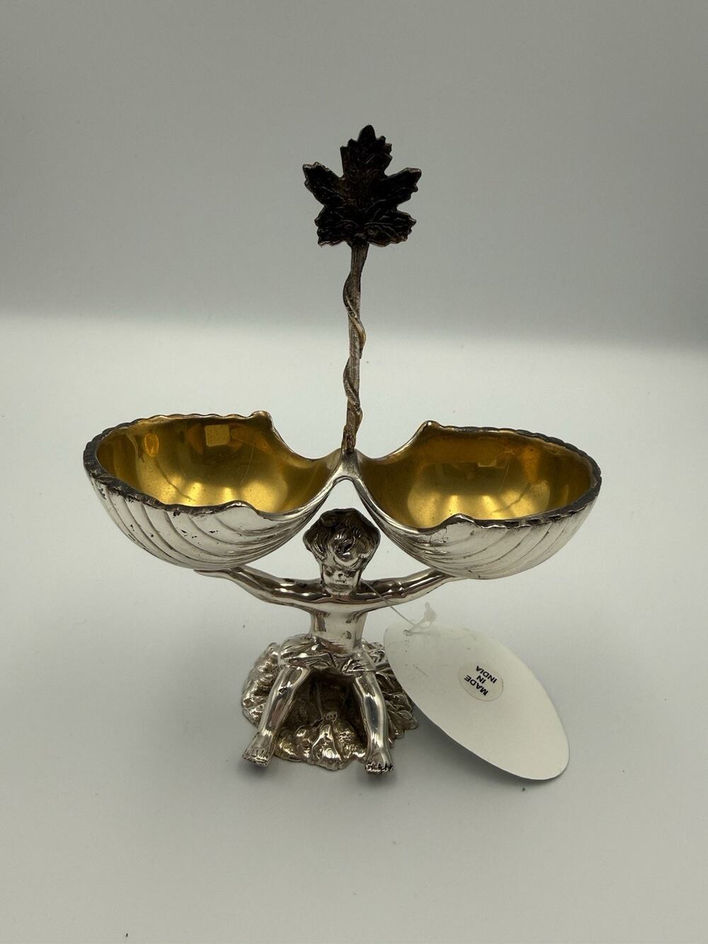 Victorian Trading Co Silver Plated Cherub Double Shell Salt Cellar Figural Dish